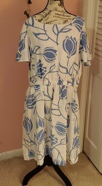 Lane Bryant Floral Blue White Linen Blend Dress - Size 18 Spring Summer
